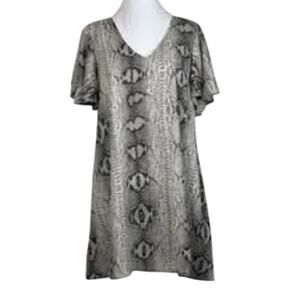 Caramela Women's Medium Gray Black Snake Print V-Neck Flutter Short Sleeve Dress